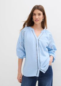 Tunikabluse aus luftigem Musselin in blau, Gr&ouml;sse 36, 100% Baumwolle, bonprix