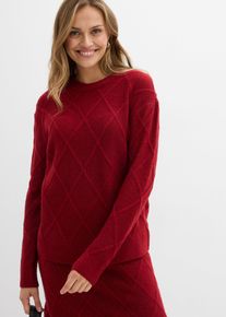 Oversize-Pullover aus Zopfstrick in rot, Gr&ouml;sse 44/46 (L), bonprix