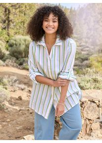 sheego Witt Damen Gestreifte Bluse in Seersucker-Qualit&auml;t, wei&szlig;-hellros&eacute;-gestreift, Gr&ouml;&szlig;e 46, 65% Baumwolle, 35% Viskose