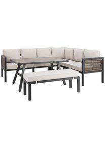 Amatio Loungegarnitur , Anthrazit, Braun, Beige , Metall, Kunststoff, Textil , 16-teilig , F&uuml;llung: Schaumstoff,Polyester , L-Form , 242x195 cm , Gartenm&ouml;bel, Loungem&ouml;bel, Lounge-Serien