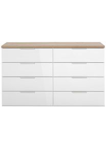 CARRYHOME Sideboard , Eiche Artisan, Weiss Hochglanz , Metall , 8 Schublade(n) Schubladen , 136x82x44 cm , FSC MIX , Typenauswahl, Beim&ouml;bel erh&auml;ltlich, stehend , Kleinm&ouml;bel, Kommoden, Sideboards
