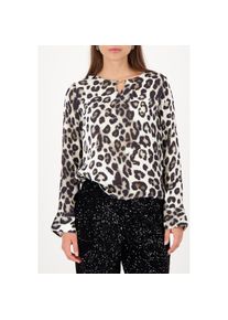 monari, Unisex, Satinbluse &raquo;Bluse Satin Leodruck&laquo; Regular fit mit Rundhalsausschnitt mit Schmuckdetail, schwarz gemustert, 34, Elegante Satinbluse von