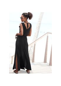 Buffalo, Unisex, Maxikleid mit Zierb&auml;ndern und Schlitz, Sommerkleid, Strandkleid, schwarz, 46, N-Gr, Breite Tr&auml;ger und Zierb&auml;nder im Nacken