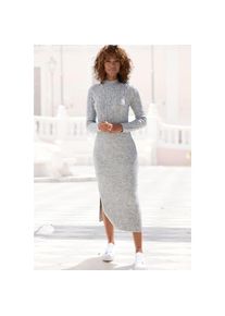 Lascana, Unisex, Lascana Strickkleid mit Zopfmuster, figurbetont, Pulloverkleid, herbstlich, grau meliert, 42, N-Gr, Modischer Stehkragen