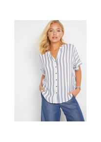 bonprix, Unisex, bonprix Hemdbluse mit schmalem Stehkragen und V-Ausschnitt, blau gestreift, 42, Bequeme Bluse im Tunika-Stil mit schmalem Stehkragen 