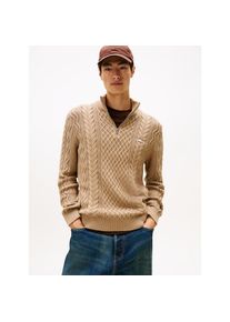 Tommy Jeans, Herren, Strickpullover Troyer-Kragen mit Reissverschluss, slim fit, Zopfstrick-Muster, coastal taupe tonal, XXL, Zopfstrickpullover von 