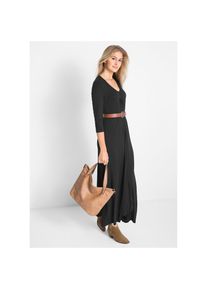 bonprix, Unisex, bonprix Maxikleid f&uuml;r Casualmode im Fr&uuml;hjahr und Sommer, A-Linie, mit 3/4-&Auml;rmeln, schwarz, 44/46 (L), N-Gr, Figurumschmeichelnde A-