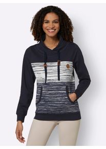 WITT Damen Sweatshirt mit K&auml;nguru-Taschen, marine-ecru-meliert, Gr&ouml;&szlig;e 36, 100% Baumwolle
