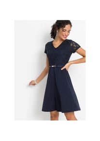 bonprix, Unisex, bonprix Minikleid festlicher Stil, mit kurzem Arm, ausgestellte Passform, dunkelblau (l&auml;nge: regul&auml;r), 38, N-Gr, Mit kurzem Arm f&uuml;r 