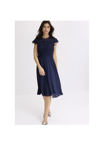 bonprix, Unisex, bonprix Midikleid festlicher Stil, aus T&uuml;llmaterial mit Spitze, ausgestellte Passform, dunkelblau, 50, N-Gr, Ausgestellte Passform 