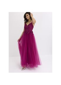 bonprix, Unisex, bonprix Abendkleid f&uuml;r festliche Anl&auml;sse, aus T&uuml;ll mit Spitze, figurbetont, Maxi-L&auml;nge, fuchsia, 46, N-Gr, Zarte T&uuml;ll-Qualit&auml;t mit 
