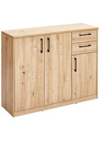 Xora Kommode , Weiss, Eiche Wotan , Holzwerkstoff , 3 F&auml;cher , 2 Schublade(n) Schubladen , 106x84x36 cm , Beim&ouml;bel erh&auml;ltlich , Kleinm&ouml;bel, Kommoden, Kommoden