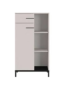 Regalschrank Monaco, 3 F&auml;cher, 2 Fachb&ouml;den, 1 Schublade, 1 T&uuml;r mit Griffen, B 640 x T 340 x H 1200 mm, Holz/Metall, kaschmir/schwarz