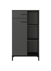 Regalschrank Monaco, 3 F&auml;cher, 2 Fachb&ouml;den, 1 Schublade, 1 T&uuml;r mit Griffen, B 640 x T 340 x H 1200 mm, Holz/Metall, graphit/schwarz