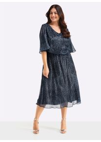 sheego Witt Damen Chiffonkleid mit Volant-Details, tiefblau-bleu-gemustert, Gr&ouml;&szlig;e 40, 55% Polyester, 45% metallisierte Fasern