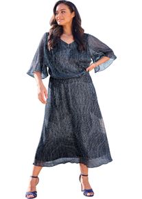 sheego Witt Damen Chiffonkleid mit Volant-Details, tiefblau-bleu-gemustert, Gr&ouml;&szlig;e 46, 55% Polyester, 45% metallisierte Fasern