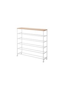 Yamazaki, Schuhschrank &raquo;Tower 90.5 x 87 cm&laquo; 5-st&ouml;ckiges Schuhregal mit Holzablage und Rollen, wei&szlig;, B/H/T: 90,5 cm x 87 cm x 26 cm