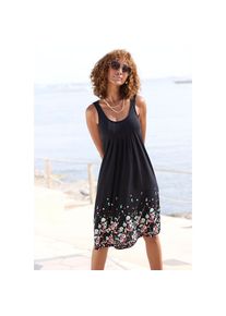 Beach Time Beachtime, Unisex, Strandkleid mit Blumenprint, Minikleid, Sommerkleid, Strandkleid, schwarz, 38, N-Gr, &Auml;rmelloses Sommerkleid mit Druck