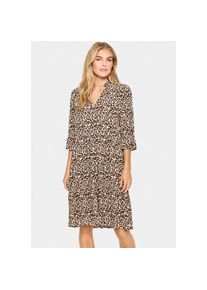 Saint Tropez, Unisex, Blusenkleid &raquo;EdaSZ Dress&laquo; Sommerkleid, Tunikakleid mit Volant und 3/4 &Auml;rmel, schwarz reg leo, S (36), N-Gr, Bequeme Passform: 