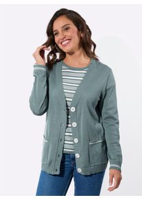 WITT Damen Twin-Set mit Schmuckkn&ouml;pfen, jade-ecru-geringelt, Gr&ouml;&szlig;e 48, 100% Baumwolle