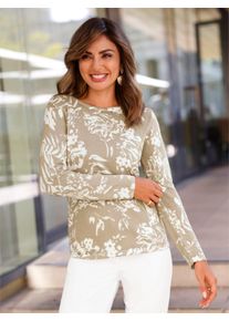 WITT Damen Rundhalspullover in Strickjersey-Qualit&auml;t, ecru-beige-bedruckt, Gr&ouml;&szlig;e 46, 60% Viskose, 40% Baumwolle