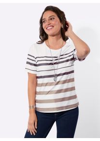 WITT Damen Ringelshirt mit recyceltem Polyester, sesam-wei&szlig;-geringelt, Gr&ouml;&szlig;e 46, 92% Polyester, 8% Elasthan