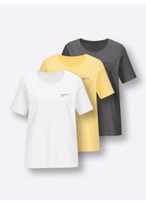Witt Damen Freizeitshirt im Dreierpack, zitrone + wei&szlig; + anthrazit, Gr&ouml;&szlig;e 36/38, 95% Baumwolle, 5% Elasthan