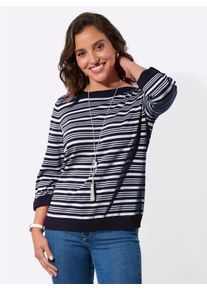 WITT Damen Baumwollpullover mit Ripp-Abschl&uuml;ssen, marine-ecru-geringelt, Gr&ouml;&szlig;e 48, 100% Baumwolle