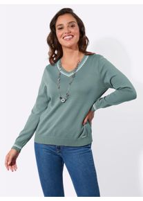 WITT Damen Baumwollpullover mit Kontraststreifen, jade, Gr&ouml;&szlig;e 50, 100% Baumwolle