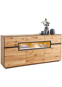Linea Natura Sideboard , Eichefarben , Metall , Wildeiche , furniert, massiv, teilmassiv , 2 F&auml;cher , 3 Schublade(n) Schubladen , 180x85x42 cm , Kleinm&ouml;bel, Kommoden, Sideboards