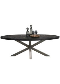 Ambia Home Esstisch , Schwarz , Holz, Metall , Akazie,Akazie , teilmassiv, 2-Schicht,teilmassiv, 2-Schicht , Holz , oval , eckig , 110x76x220 cm , Esszimmer, Esstische, Esstische