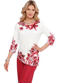 Damen Rundhalsshirt mit platziertem Floral-Muster ecru-rot-bedruckt