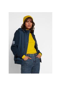 bonprix, Unisex, bonprix Kurzjacke mit Kapuze figurumspielende Passform, mit Strick&auml;rmeln und Kapuze, dunkelblau, 46, Jacke in Westen-Optik mit 