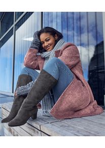 sheego Witt Damen Weitschaftstiefel aus Velours-Lederimitat, grau, Gr&ouml;&szlig;e 41, 100% Polyester