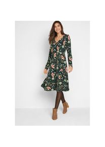 bonprix, Unisex, bonprix Jerseykleid &raquo;Baumwoll-Jerseykleid in Wickeloptik&laquo; f&uuml;r Alltag, aus Baumwolle und Elasthan, mit Wickeloptik, tiefgr&uuml;n gebl&uuml;mt, 