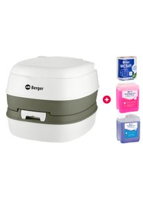 Berger Comfort Mobil WC Starter Set mit Campingtoilette, Toilettenpapier und Sanit&auml;rfl&uuml;ssigkeiten - Chemietoiletten