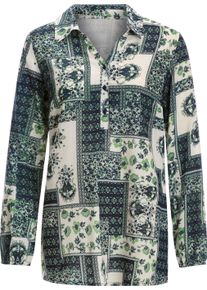 Damen Longbluse im Paisley-Druck in Patch-Optik champagner-marine-bedruckt