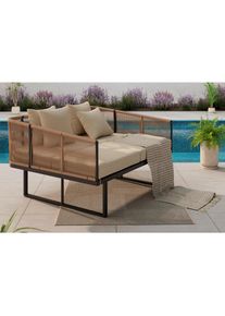 Ambia Garden Sonneninsel , Creme, Schwarz , Kunststoff, Textil , 160x120x84 cm , Gartenm&ouml;bel, Loungem&ouml;bel, Sonneninseln