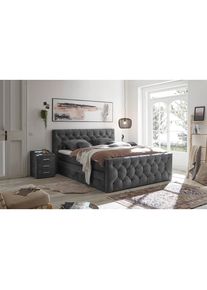 Mid.you Boxspringbett , Anthrazit , Textil , H2 , 7-Zonen , 180x200 cm , Bettkasten, gepolstertes Kopfteil, Federkernmatratze, Topper durchgehend , Schlafzimmer, Betten, Doppelbetten