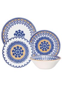 Novel Kombiservice , Blau, Gelb, Weiss , Keramik , 16-teilig , Mandala , 500 ml , Lfgb , lebensmittelecht , Geschirr, Geschirr-Sets, Kombiservice