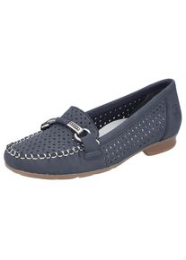 Rieker, Unisex, Mokassin Slipper, Sommerschuh mit toller Schmuckspange, dunkelblau, 40, Mit toller Mokassin-Naht