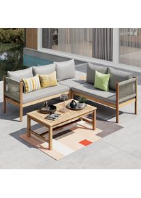 Ambia Garden Loungegarnitur , Anthrazit, Teakfarben , Holz, Kunststoff, Textil , Akazie , vollmassiv , F&uuml;llung: Komfortschaum,Komfortschaum , eckig , 240x180 cm , wetterbest&auml;ndig , Gartenm&ouml;bel, Loungem&ouml;bel, Gartenlounge-Sets