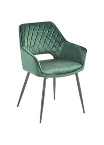 Mid.you Armlehnstuhl , Schwarz, Dunkelgr&uuml;n , Holz, Metall, Textil , Pappel , Sperrholz , Rundrohr , 56x56x80.5 cm , Esszimmer, St&uuml;hle, Polsterst&uuml;hle