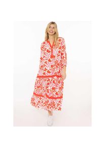 Zwillingsherz, Unisex, Maxikleid &raquo;"Flower"&laquo; Florales Muster, Schriftzug, 3/4 Arm, Knopfleiste, rot, S/M, N-Gr, Figurumspielendes Maxikleid von 