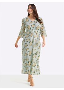 sheego Witt Damen Chiffonkleid mit Blumenprint, zartmint-apricot-gemustert, Gr&ouml;&szlig;e 44, 100% Polyester