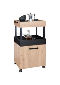 Servierwagen , Schwarz, Eichefarben , Metall , rechteckig , 50x88x41 cm , Esszimmer, Barm&ouml;bel, Barwagen