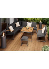 Ambia Garden Dining-Loungeset , Anthrazit, Naturfarben , Metall, Kunststoff, Textil , 5-teilig , F&uuml;llung: Schaumstoff,Schaumstoff , Eckteil , 230x230 cm , Hocker umfunktionierbar zu Tisch , Gartenm&ouml;bel, Gartengarnituren, Gartenm&ouml;bel-Sets