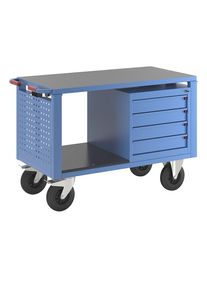 Carrello di montaggio, regolabile elettricamente in altezza, 4 cassetti, lungh. x largh. x alt. 1235 x 605 x 820 mm eurokraft pro