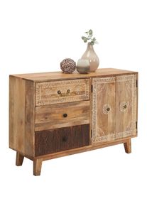 Landscape Kommode , Braun , Holz , Mangoholz , massiv , 1 F&auml;cher , 3 Schublade(n) Schubladen , 115x80x35 cm , Kleinm&ouml;bel, Kommoden, Kommoden