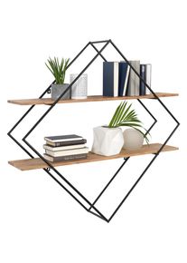 Ambia Home Wandregal , Akaziefarben, Dunkelgrau , Holz, Metall , Akazie , massiv , 107x107x26 cm , Wohnzimmer, Regale, Wandregale